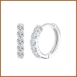 Sterling Silver with 18K White Gold Plated Moissanite Huggie Earrings